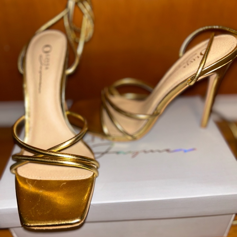 Olivia Jaymes Gold lace-up heels
